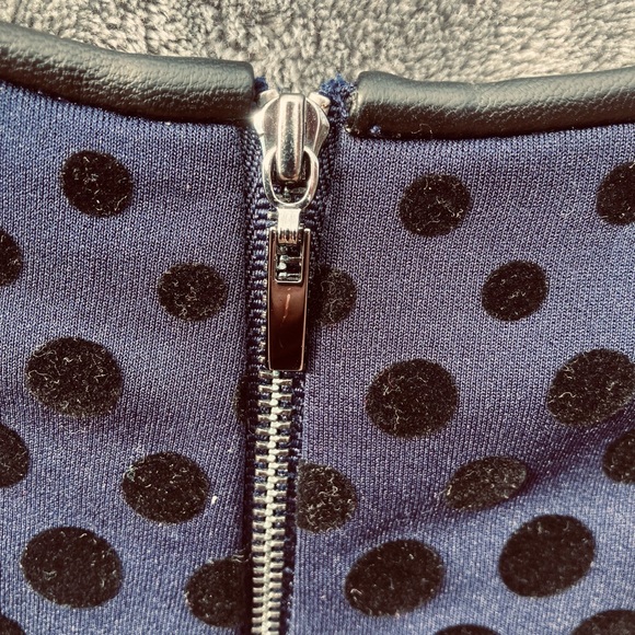 Tahari by Arthur S. Levine Dress Navy/Black Velvet Polka Dots Leather collar- 16 - Picture 5 of 5